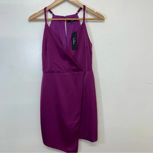 Lulus Mini Dress XS Purple  Faux Wrap Satin Sheath Sleeveless Fairy Whimsy NEW‎ - Picture 2 of 11
